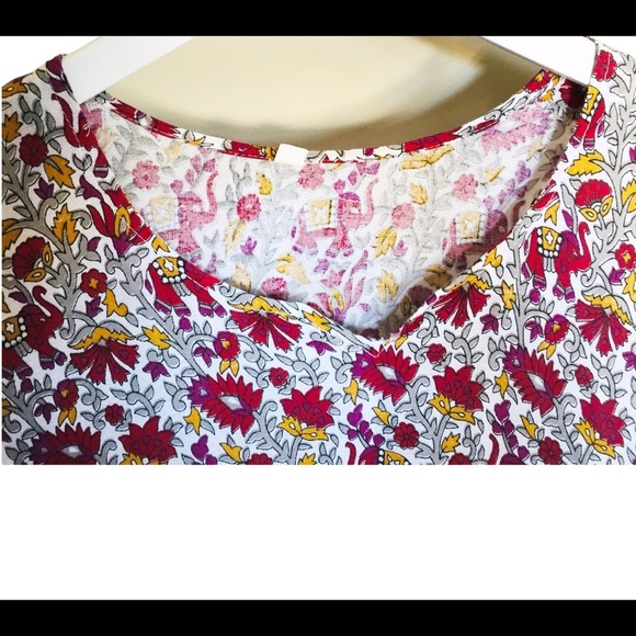 BOHO Vintage Floral Elephant TUNIC/TOP With 3/4 Length Sleeves Red/Purple Small - Picture 6 of 10